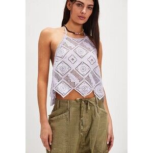 Free People Hankie Halter Tank Top Floral Eyelet Embroidered Cotton S NWD 279122